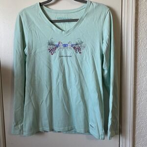 Life is Good Crusher Tee Long Sleeve T Shirt Women's Medium Beach Chairs Flowers